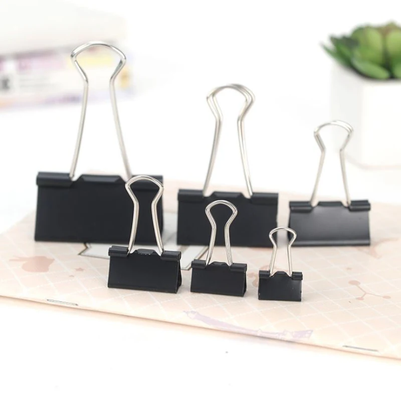 10PCS Metal Paper Clip 19 25 32 41 51mm Foldback Metal Binder Clips Black Grip Clamps Paper Document Office School Stationery