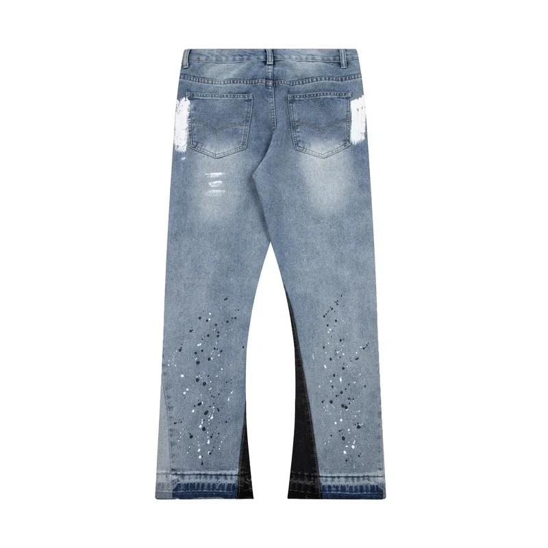 Contra cor graffiti pintado pantalones hombre jeans baggy para homens desgastado buraco em linha reta y2k angustiado denim calças de grandes