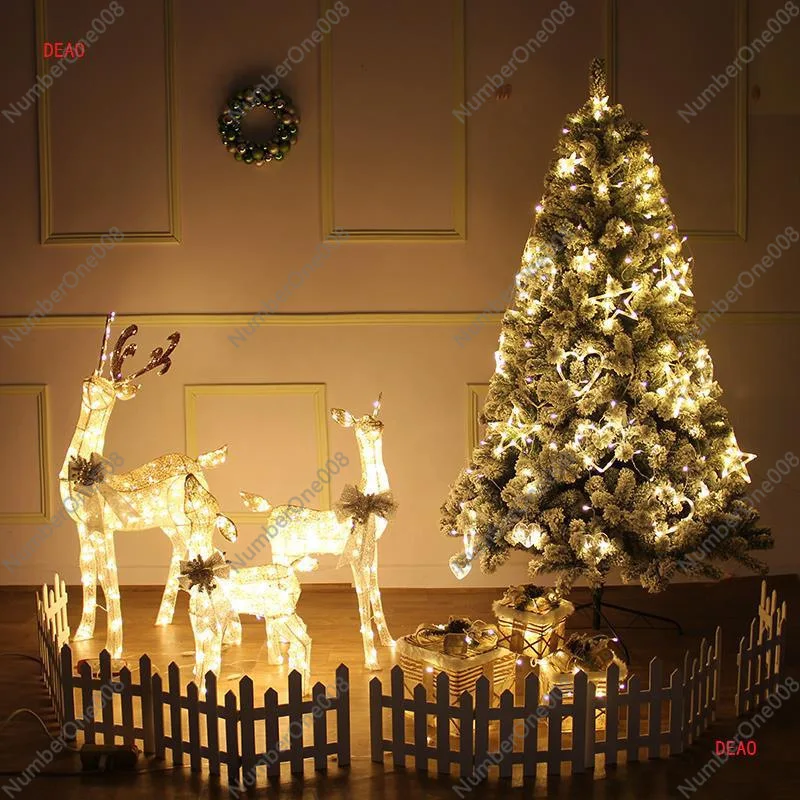 Deer Pull Christmas Decorations Luminous Wrought Iron Deer White Sleigh Christmas Mall Christmas Tree Scene Arrangement