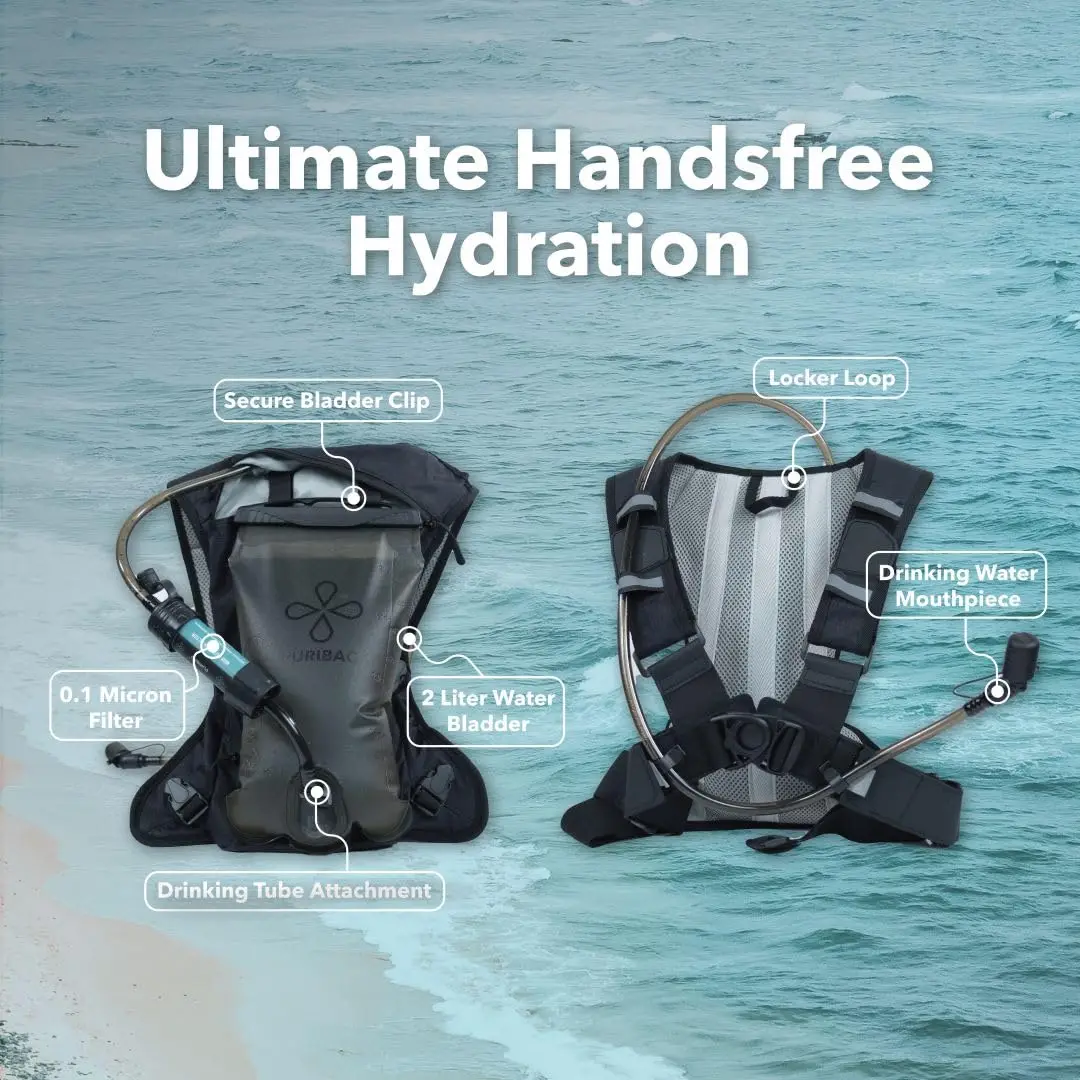 Adventure Pack: 2 Liter Tactical Hydration Backpack with Survival Water Filter - Best Water Backpack for Hiking, Running, Biking