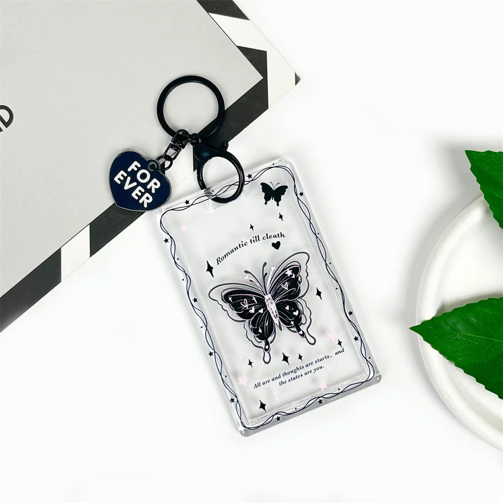 Ins Butterfly Acrylic Photocard Holder Keychain 3 Inch Kpop Idol Photo Sleeve ID Card Holder Student Card Case Protective Case