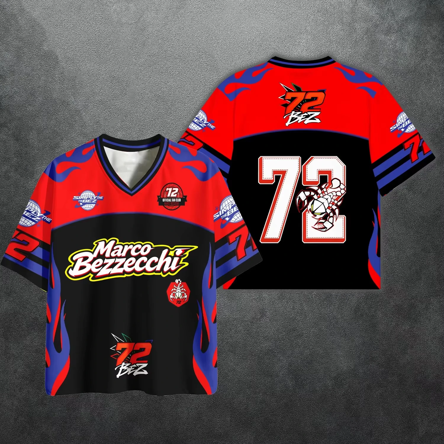 Family Jorge Martin #89 Marco Bezzecchi #72 Graphic V-Neck Short Sleeve Jersey Quick Dry Breathable Motocross Racing Tee for Fan