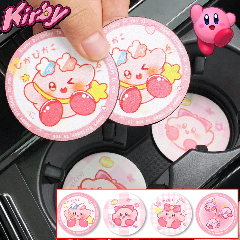 Kirby Cartoon Pu Untersetzer Anime Innendekoration Rutschfeste Wasserbechermatte Autozubehör Home Desktop Decor Hitzebeständige Matte