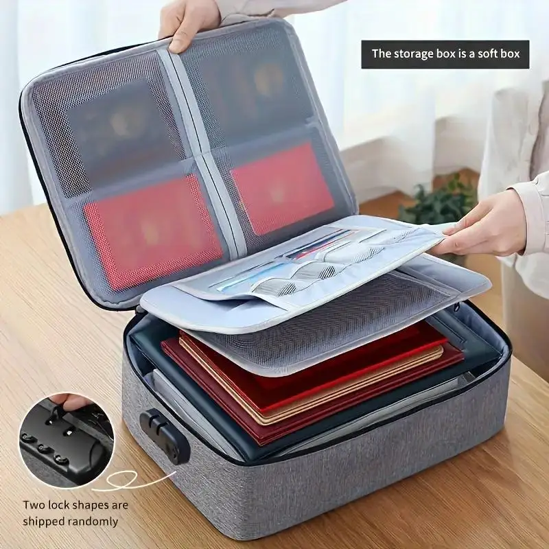 

3-Layer Lockable Document Storage Bag, Large Capacity File Organizer for Passport Bills, Portable Important Papers Holder