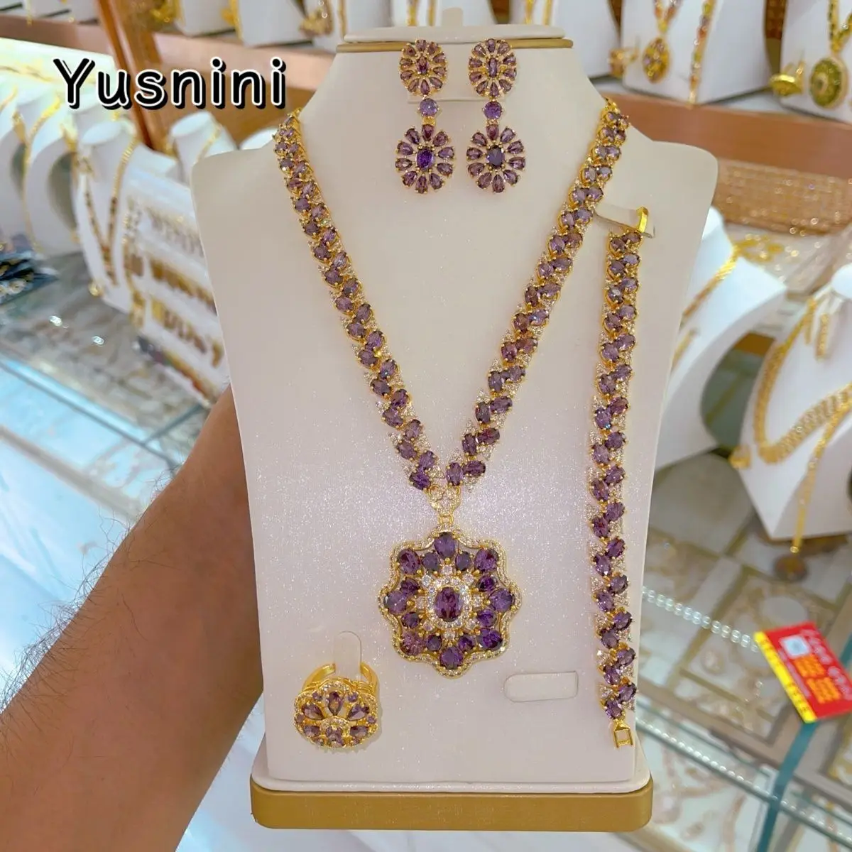 

Новое французское 24-каратное позолоченное ожерелье, серьги, кольца, браслеты, элитный комплект свадебных украшений в качестве подарка для женщин YY10855