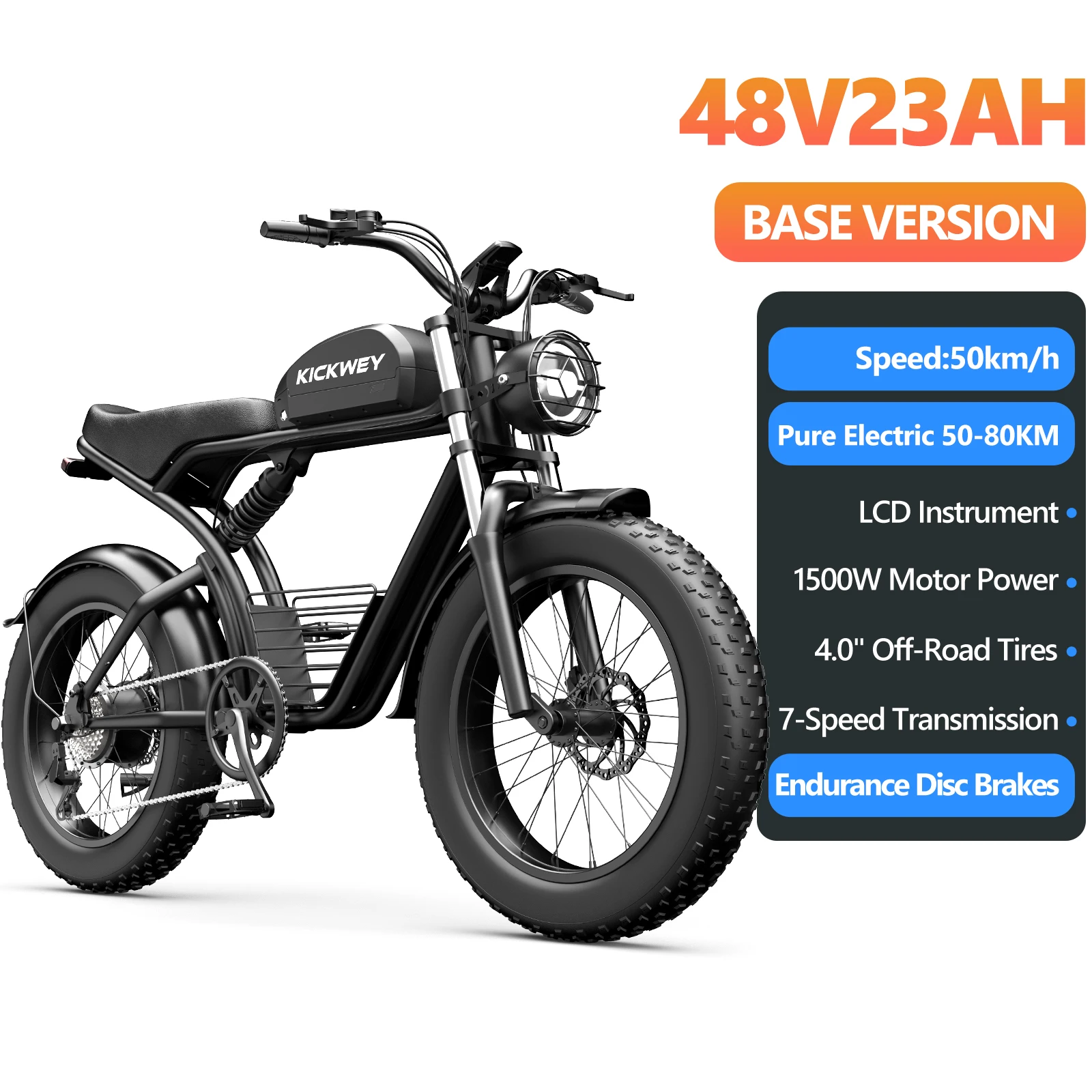 Electric Bike for Adults K7 2026 New Model 1500W Peak Motor 48V 23Ah Removable Battery 20 Inch Fat Tire Off Road Ebike NFC Display US Local Warehouse Fast Shipping
