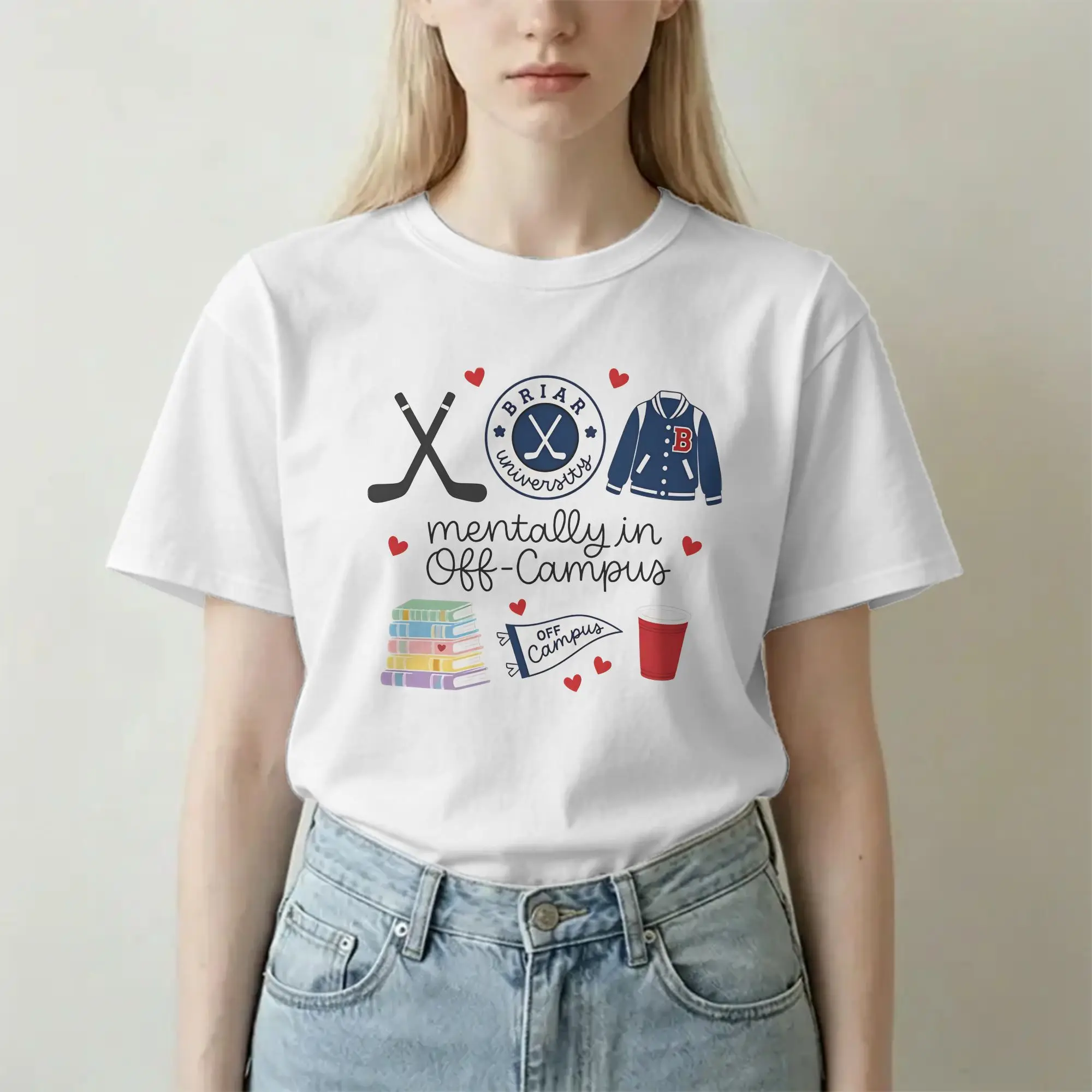 Camiseta Feminina Off Campus Briar University Ice Hockey Bookish Hockey Romance 100% Algodão Plus Size