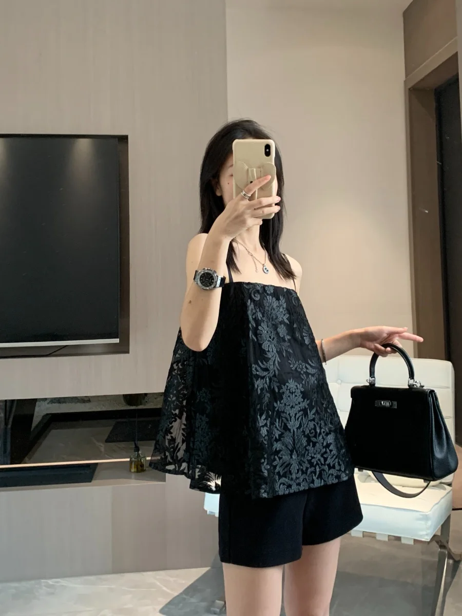 

Bling Bubble Lazy Girl Hidden Pattern Embroidery Tube Top Strap Vest Removable Strap Casual Comfortable Polyester Vest