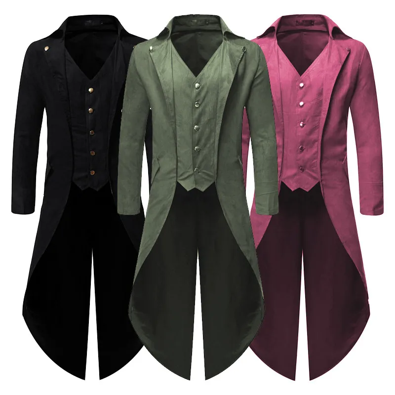 

Court Sle Long Sve Men's Performance Tuxedo loween Costume Vintage M Butler Cosplay Outfit Velvet Fabric Slim Fit