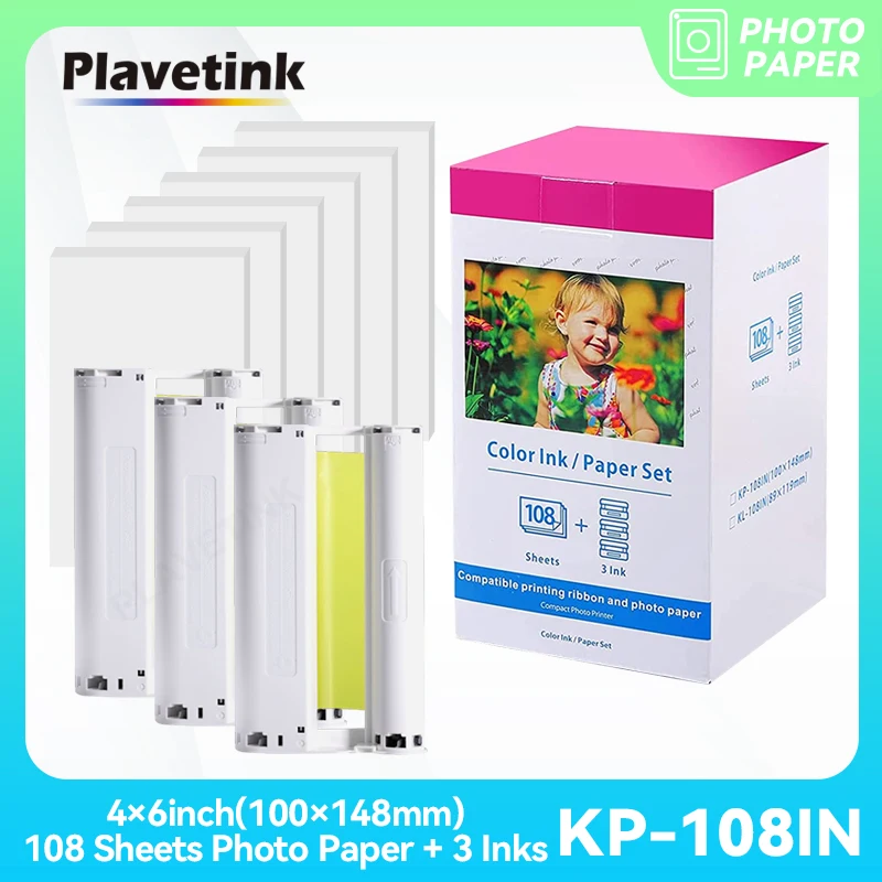 

PLAVETINK KP108IN KP-36IN for Canon Selphy CP1300 CP1200 Printer Ink Cartridge CP900 CP910 CP1000 Ink Cassette 6inch Photo Paper