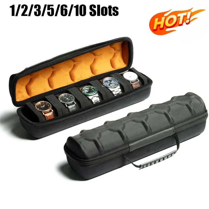 1/2/3/5/6/10 Slot Watch Travel Case,Hard Watch Roll, Travel Watch Organizer Case with Form-Fitting Pillow, Red Microfiber Lining