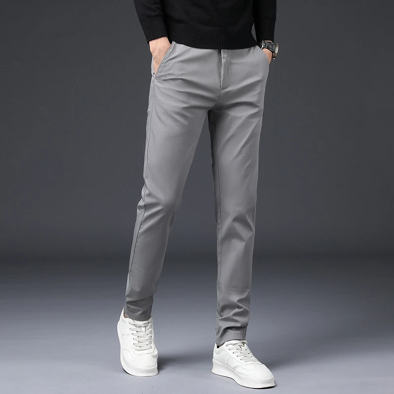 Spring Summer Thin Casual Pants Men Straight Black Pant Cotton Business Slim Fit Fashion Brand Trousers For Male Plus Size28-38