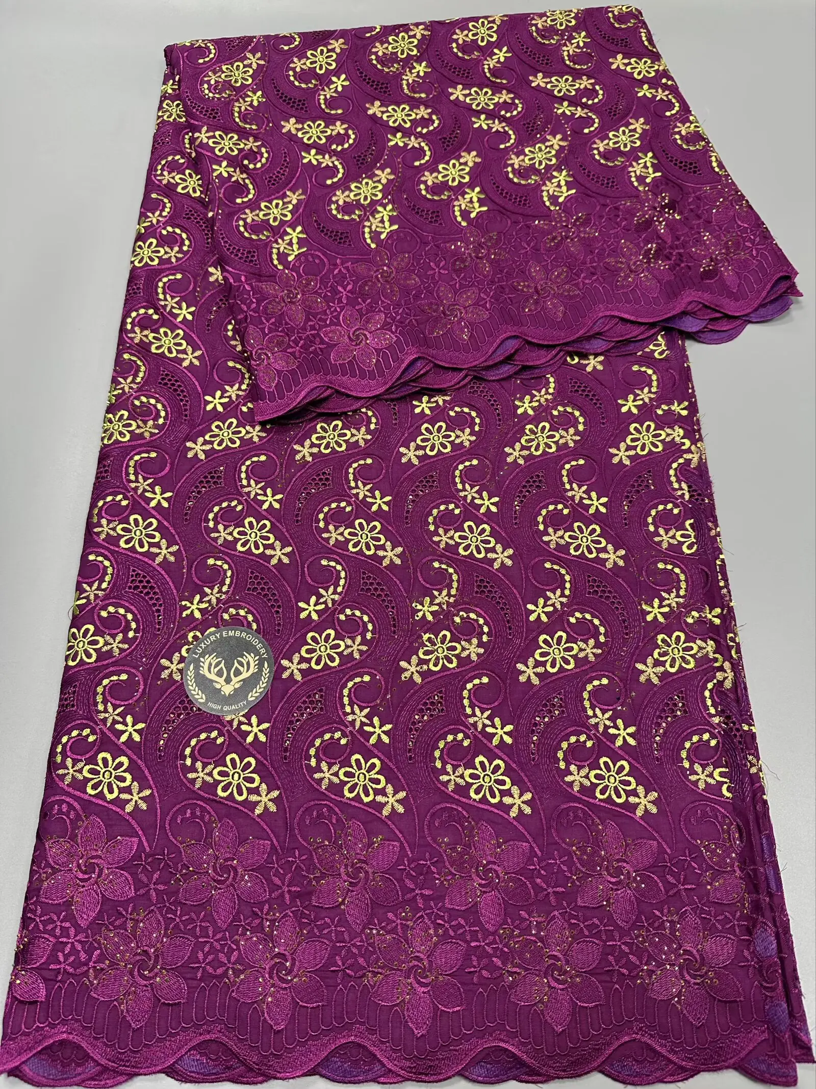 

Нигерийская хлопковая кружевная ткань с камнями, 2024, африканская французская швейцарская кружевная ткань с вуалью для шитья женского свадебного платья