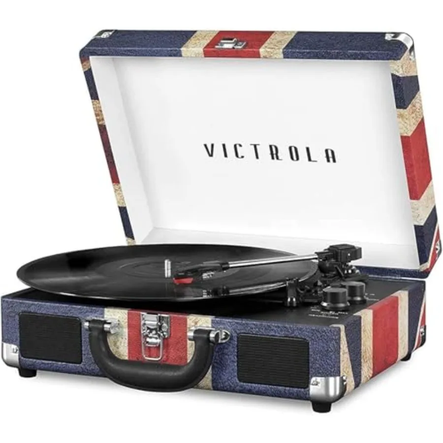 

Journey Bluetooth Portable Suitcase Record Player with Built-in Speakers 3 Speed Vinyl Record Player RCA Out Headphone Jack UK