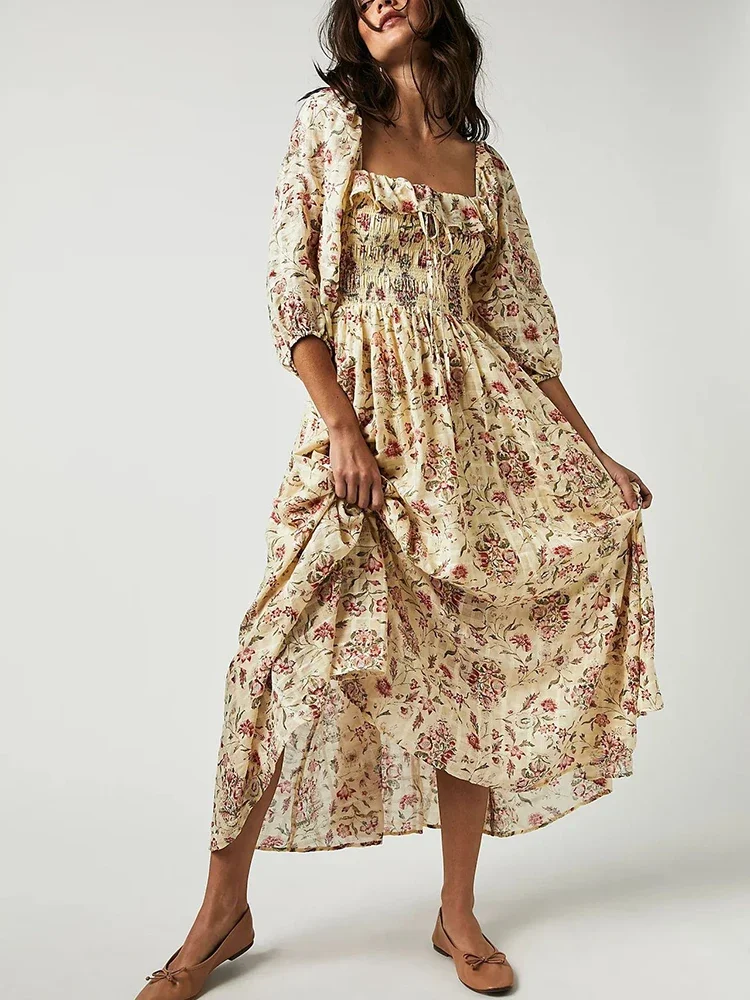 Gypsylady Virágos Sikk boho maxi ruhát backless Ketted Ingujj ruffles Félfogadás sexi Munkaszüneti nap Nők hölgyek dresses Bor színe vestidos Új