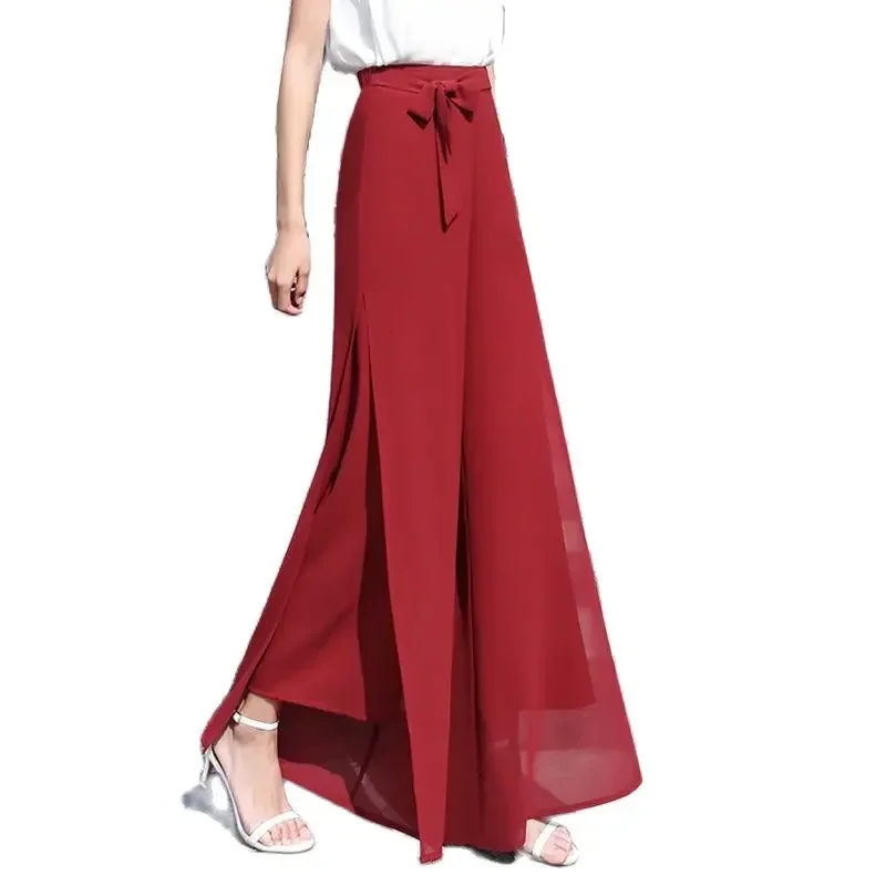 

Chiffon Wide Leg Pants Women's New Summer High Waist Panty Skirt Loose Thin Straight Side Split Fashion Trousers Oversize Z770