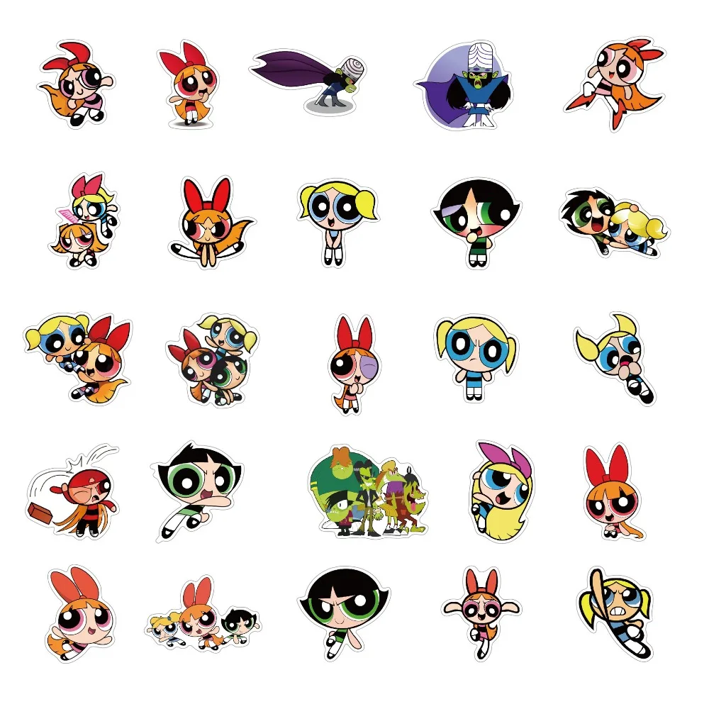 50 قطعة من ملصقات الكتابة على الجدران الكرتونية للفتيات من Powerpuff، حقيبة الكمبيوتر المحمول، ديكور الجيتار، لعبة كلاسيكية للأطفال ذاتية الصنع #5