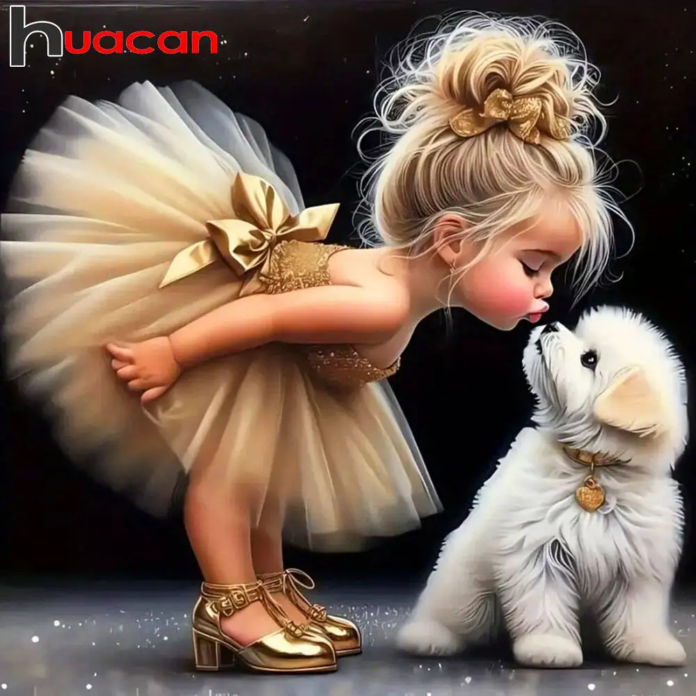Huacan Diamantgemälde für Kinder, Hund, Diamantmosaik, Tierporträt, komplettes Set, dekorative Gemälde