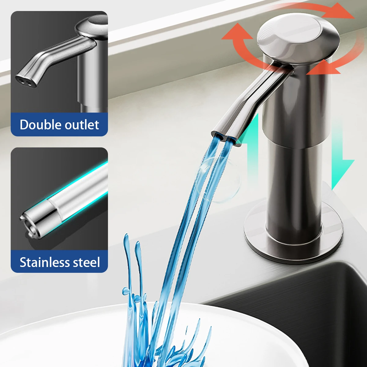 

Двухпортовый дозатор мыла для кухонной раковины, удлинительная трубка, дозатор мыла для посуды, многоразовый дозатор моющего средства и дезинфицирующего средства для рук