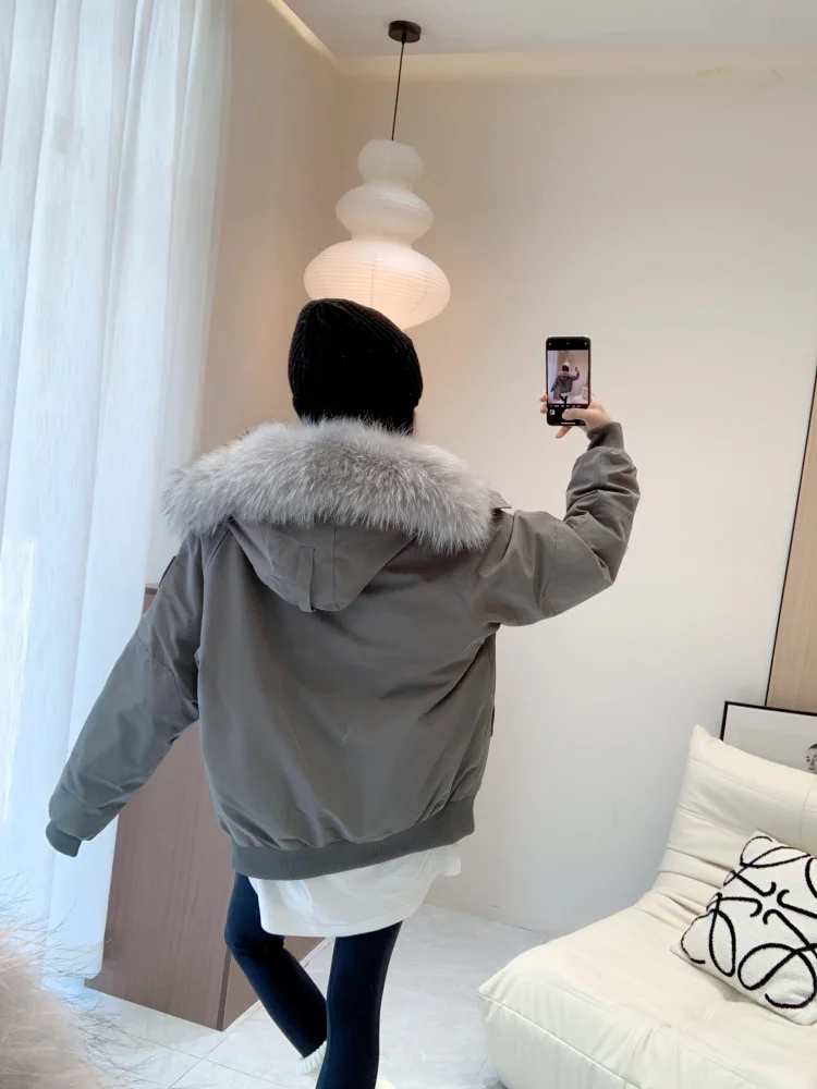Hooded Down Jacket For Women Winter 2025 New Real Fur Hair Collar Warm Bread Coat Women White Duck Down Jackets