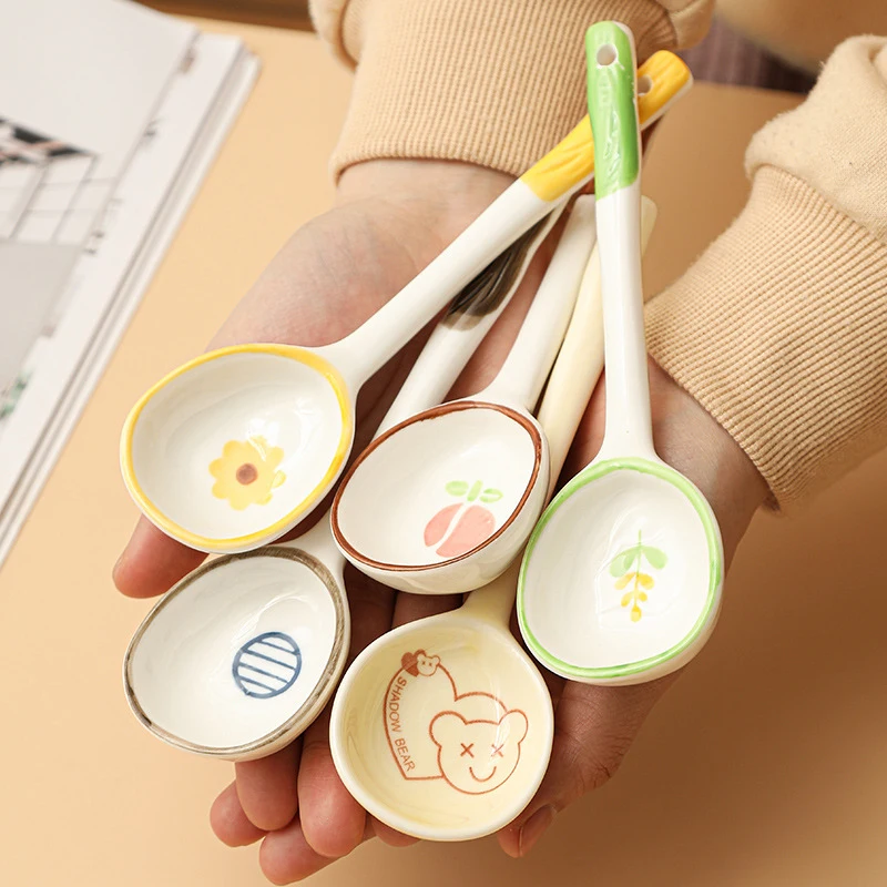 Ceramic Spoon Small Soup Spoon Long Handle Japanese Household High Value Soup Special Round Head Soup Ladle Porridge Spoon