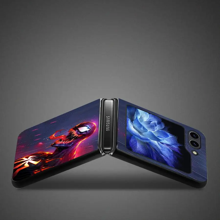 마블 어큐러시티 베놈 하드 폰 커버 케이스 (삼성 갤럭시 Z플립5 Z플립7 FE Z 플립 7 6 5 4 3 Z플립3 Z플립4 Z플립6 용)