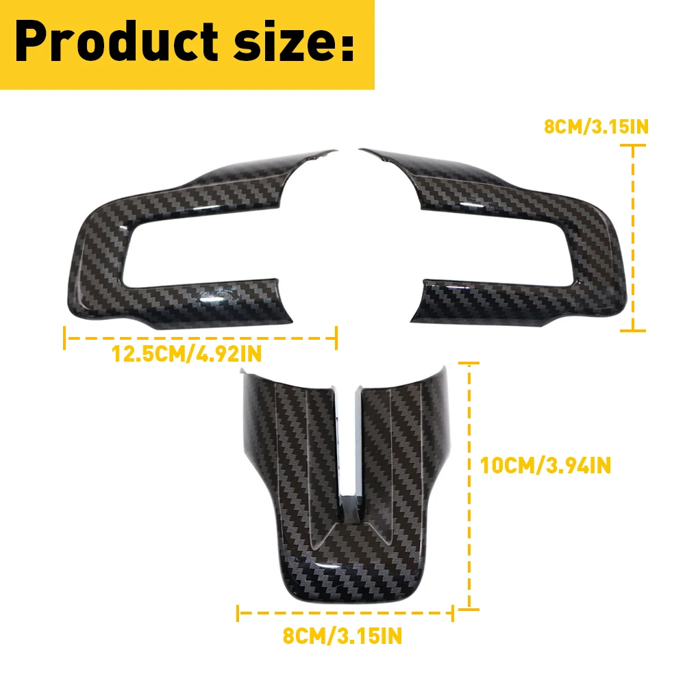 3Pcs set Carbon Fiber Car Steering Wheel Frame Cover For Ford Mustang 2015 2016 2017 2018 2019 2020 2021 2022 Auto Accessories - Image 2