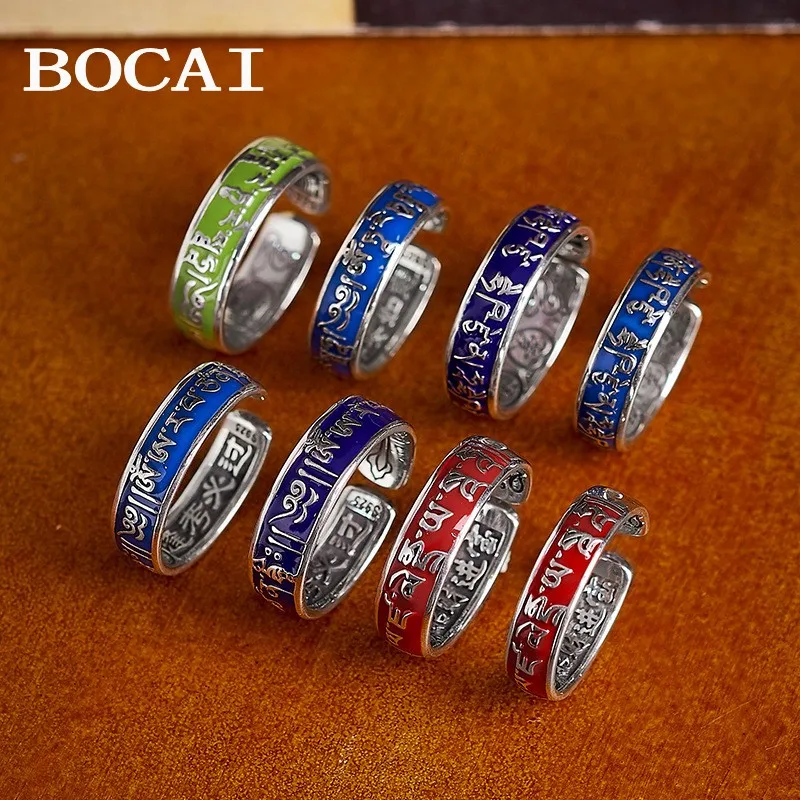 

Чистое серебро S925, Манджусри Бодхисаттва/Зеленая Тара/Сердце Сутра/Эмаль/Медицинский Будда/Желтый Бог богатства/Пинскритское кольцо для мужчин