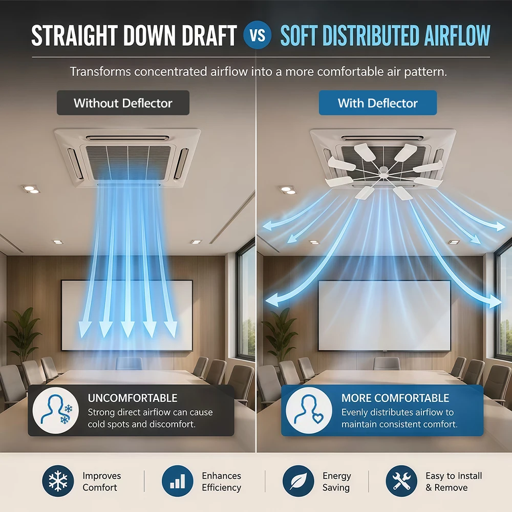 1 unité principale + 8 lames, déflecteur de climatiseur réglable pour éviter le soufflage direct, couverture de distribution d'air confortable, parfait pour la chambre à coucher