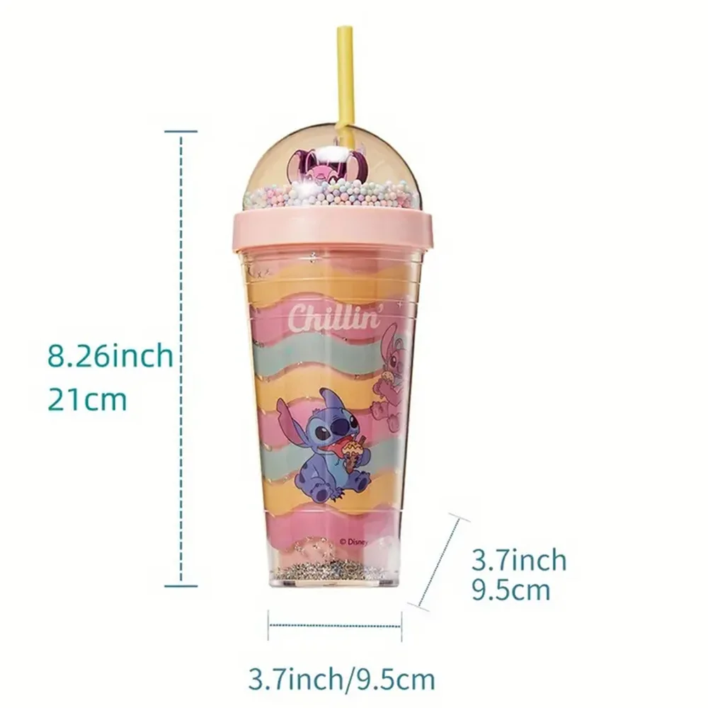 420ml MINISO Disney Lilo & Stitch Angelo Coppia Cartoon Doppio Strato di Plastica Tazza di Acqua Tazze di Paglia Regalo Portatile per ragazzo e ragazza