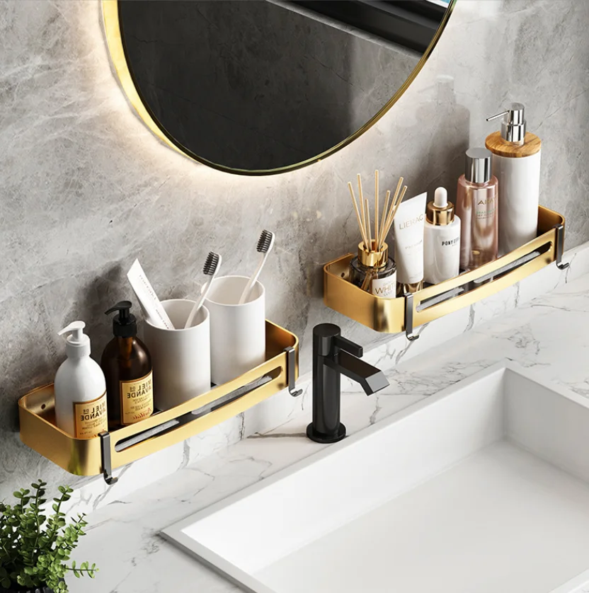 Luxury gold Bathroom shelf  toilet bath triangle wall mounted storage corner rack shampoo gel holder