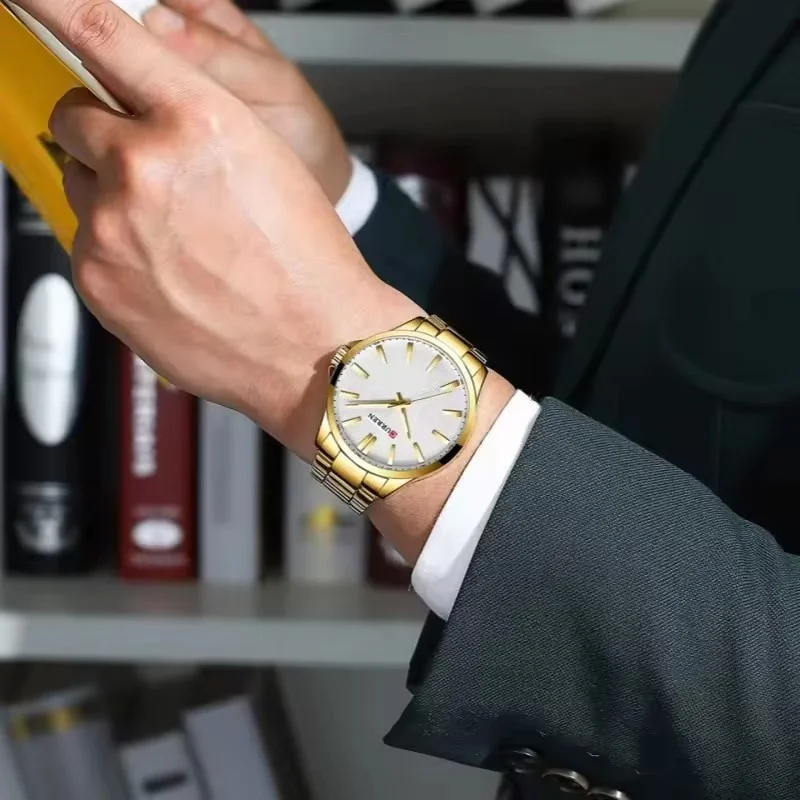 Reloj de cuarzo CURREN 8322 de lujo para hombre, moda Simple, resistente al agua, tira de acero, negocios, ocio, plata, negro, dorado, relojes para hombre