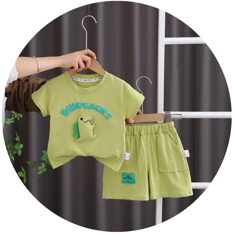 2024Spring and Summer Children's New Mori Baby Girl Male College Style Cartoon Children Style Short Sleeve Two-Piece Suit