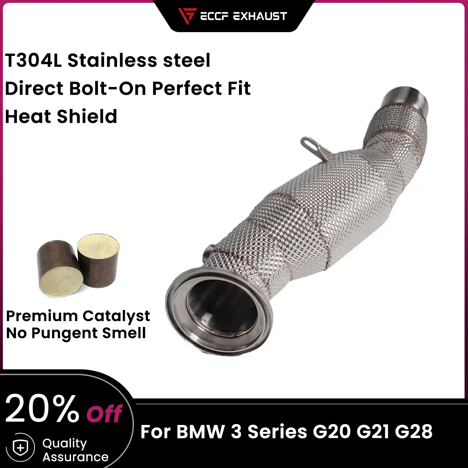 

ECCF Sports Downpipe With Heat Shield For BMW 3 Series G20 G21 G28 B48 Aggressive Exhaust Sound High Flow Performance Upgrade