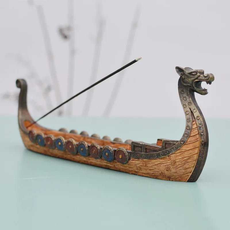 Retro Incense Burner Dragon Boat Incense Stick Holder Traditional Chinese Design Hand Carved Carving Censer Ornaments Home Decor