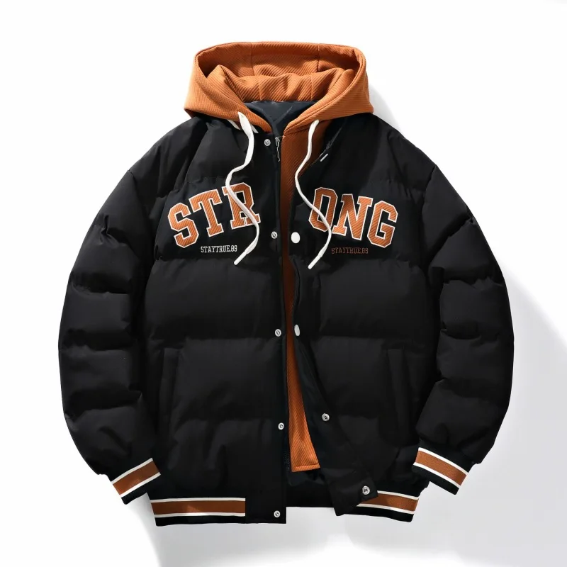 Men's Parka Cotton Padded Jacket Hooded Letter Embroidery Zipper Pockets Coldproof Outerwear Male Coat Streetwear Chic Hot Sales