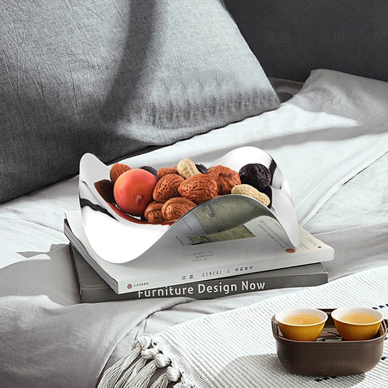 Luxury Fruit Storage Serving Tray Bowl Wave Stainless Steel Home Decoration Serveware Plate Candy Cookie Dessert Snack Dish