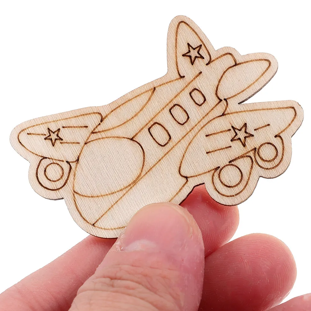 

100Pcs Unfinished Wooden Vehicle Cutouts Transportation Theme Train Bicycle Airplane Helicopter Rocket Ship Excavator Car