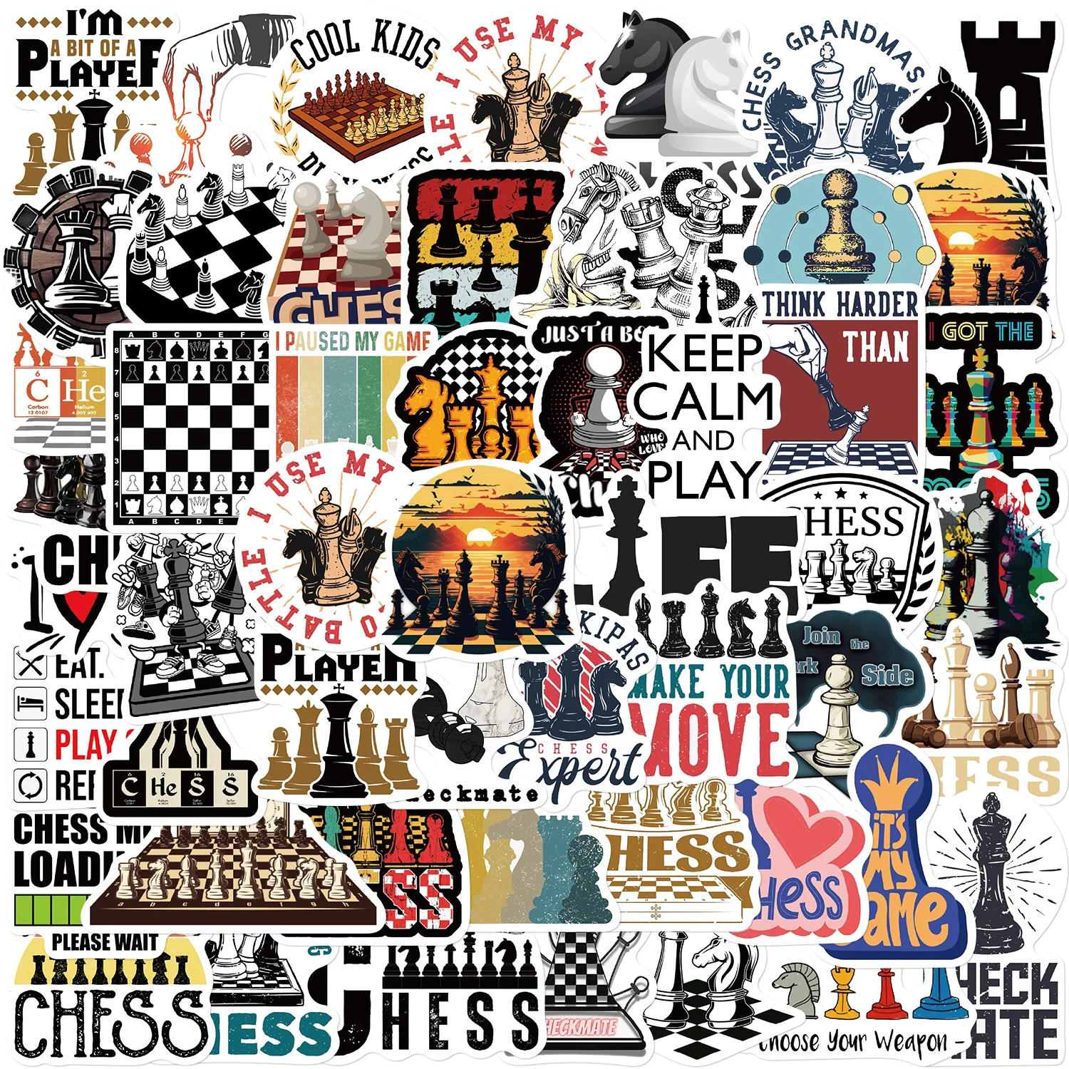 

50PCS Chess Game Stickers Decal DIY Skateboard Cafe Cartoon DIY Motorcycle Cool for Graffiti Laptop Luggage Cute Cartoon Sticker