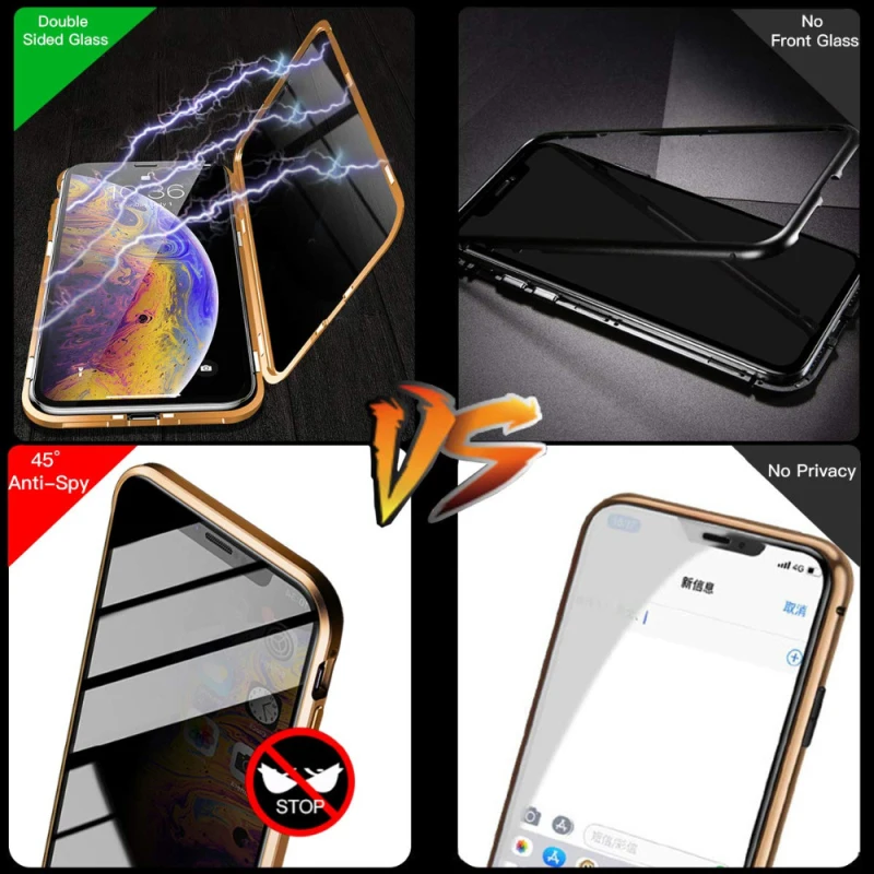 360° Full Surround Metal Magnetic Front Anti-Spy Glass Case For Samsung Galaxy S25 S23 S24 S22Ultra Explosion-Proof HD Backpanel