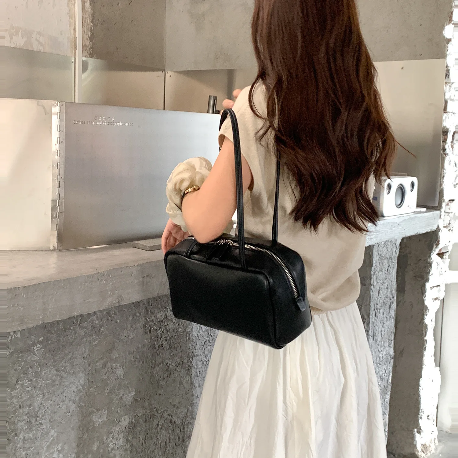 Wildleder Boston Tasche Baguette Tasche Handtasche Schultertasche Damen Vintage Kissen Unterarmtasche für den Alltag – Detail 3