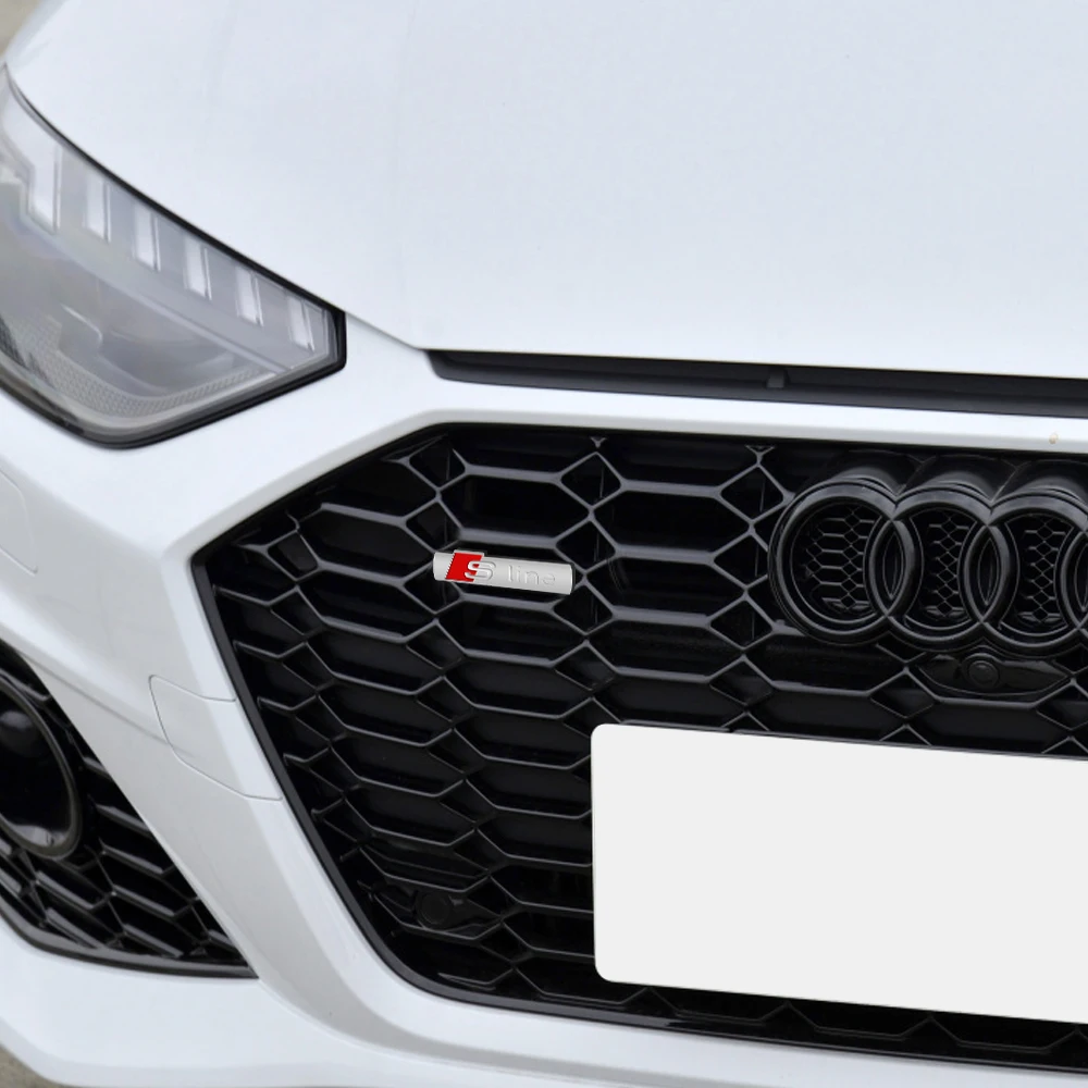 For Audi S A3 A4 B8 8P 8V B6 A5 A6 C7 Q5 B9 B7 C6 A1 Q7 Q3 Tt A7 S Line Logo Auto Front Grille Badge Sticker Metal S Line Emblem