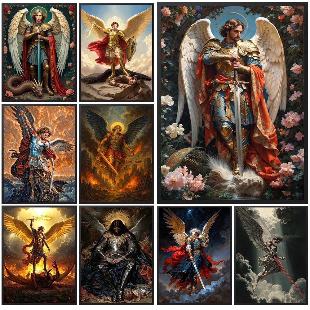 Religion, Spirituality Arcangelo San Michele Religion Poster Wall Pictures For Church Decor Wall Art Canvas Painting Unframed
