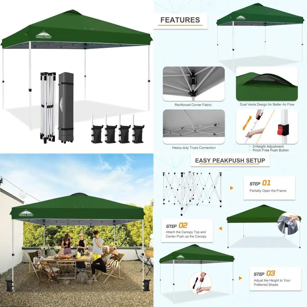 

Pop Up Canopy Tent with Wheeled Bag, 8 Stakes, 4 Ropes, 4 Weight Bags, Easy Setup, 12x12 ft, 144 Square Feet, Durable Outdoor Sh