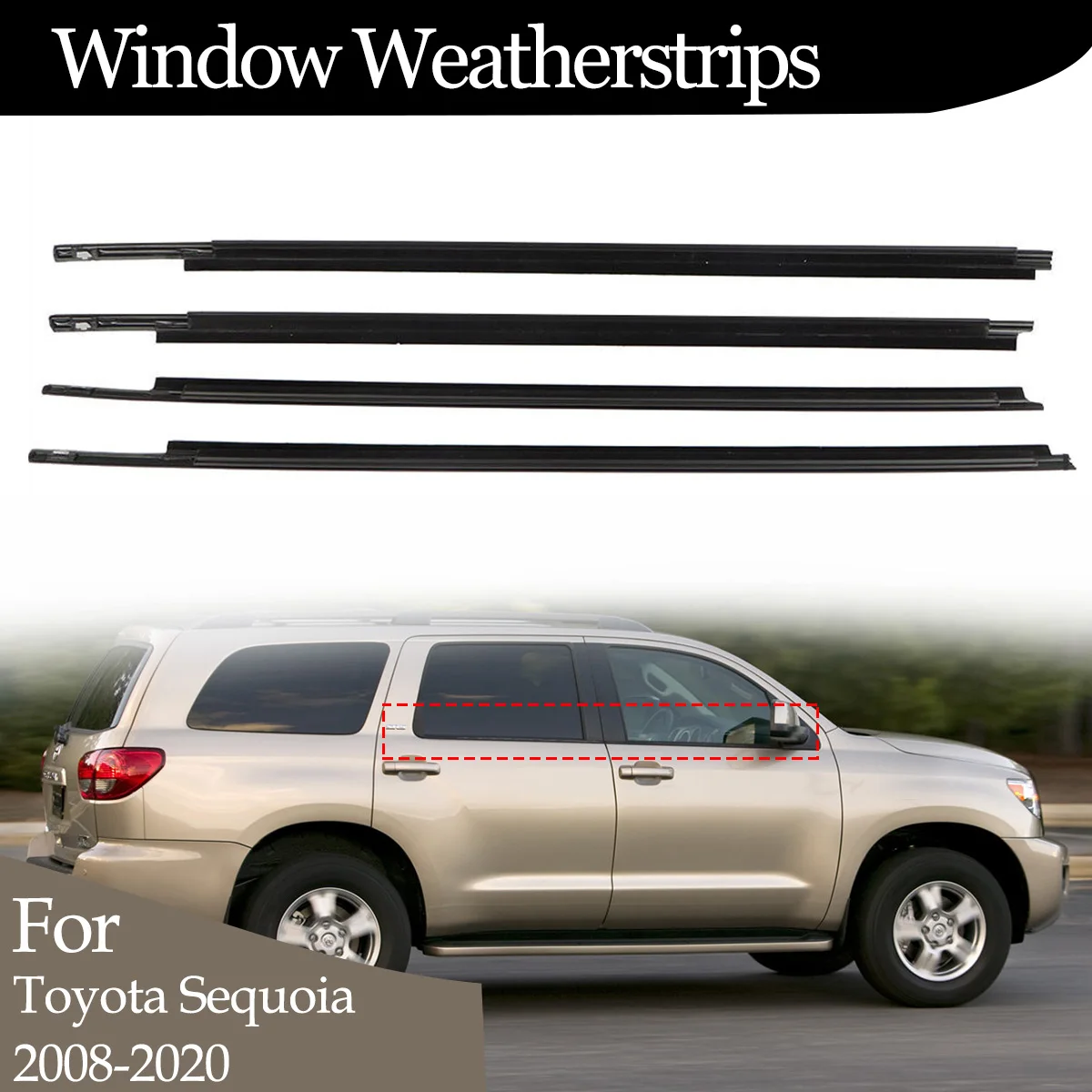 4PCS Car Outer Windows Rubber Weatherstrip For Toyota Sequoia 2008-2016 Waterproof Pressure Strip Sealing Strip Accessories