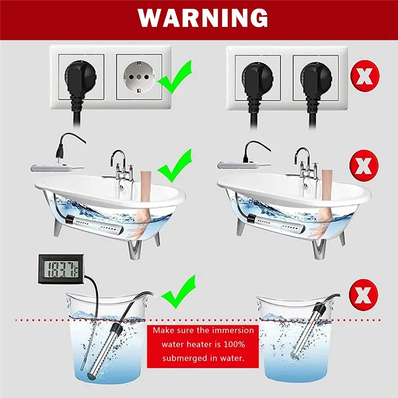 ขายร้อน 2500W Immersion Heater,สระว่ายน้ําเครื่องทําความร้อน,ปลอดภัยสระว่ายน้ําความร้อน Immersion Heater, เหมาะสําหรับ Home Travel EU Plug