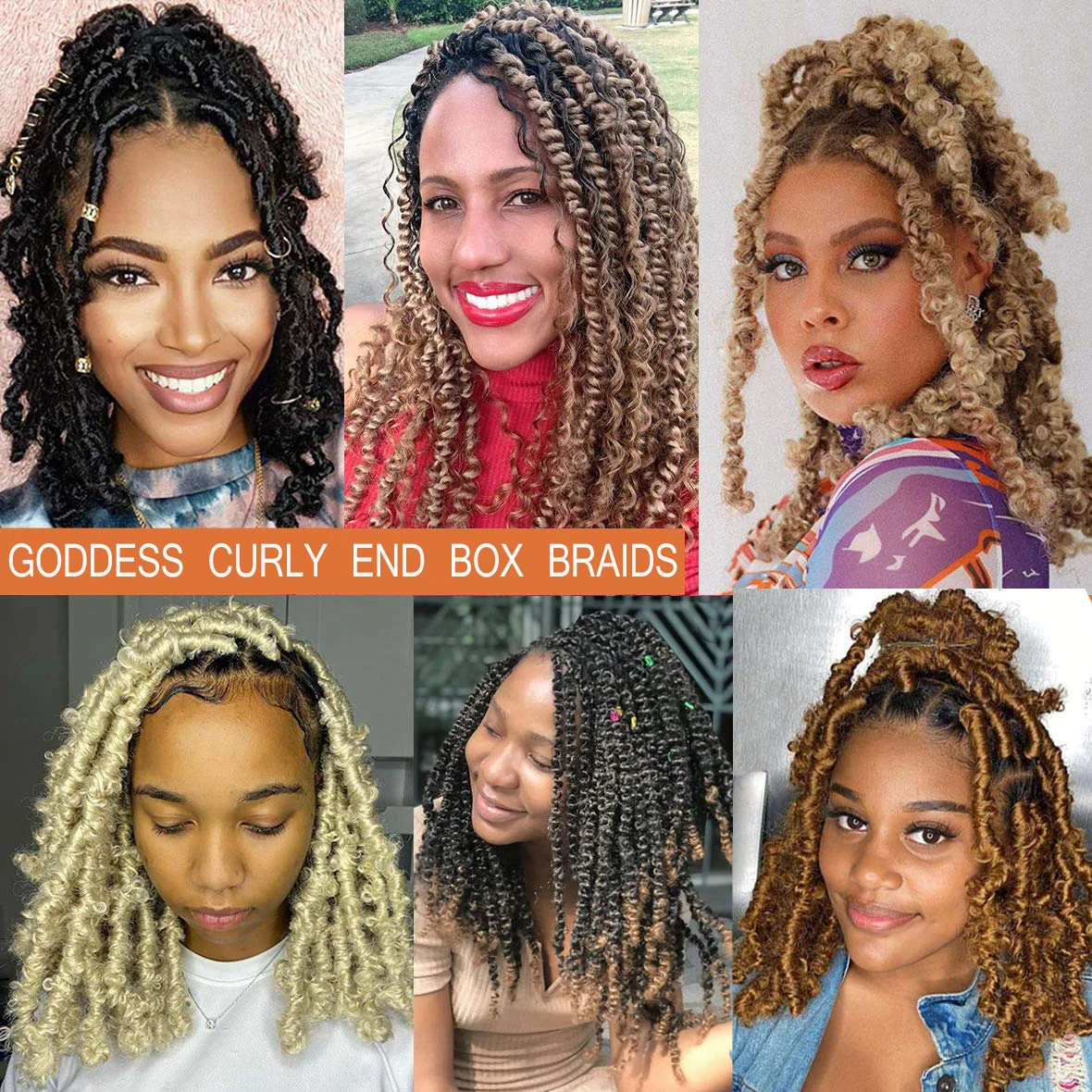 Sambraid 14Inch Synthetic Goddess Box Braids Curly Ends Twist Crochet Hair Pre Looped Bohemian Butterfly Braiding Hair