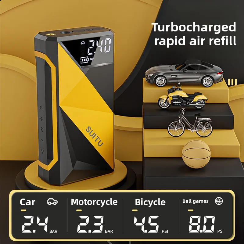 

150PSI Multifunctional Motorcycle Air Pump Power Bank Fast Tire Inflator Air Compressor with LED Light for Car Bicycle Footall