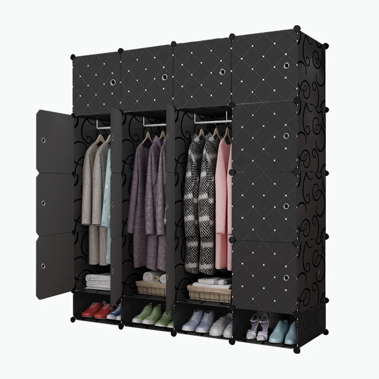 DIY Size Cheap Almirah Living Room Cloth Storage Container Folding Cupboard Wardrobe With Shoe Cabinet