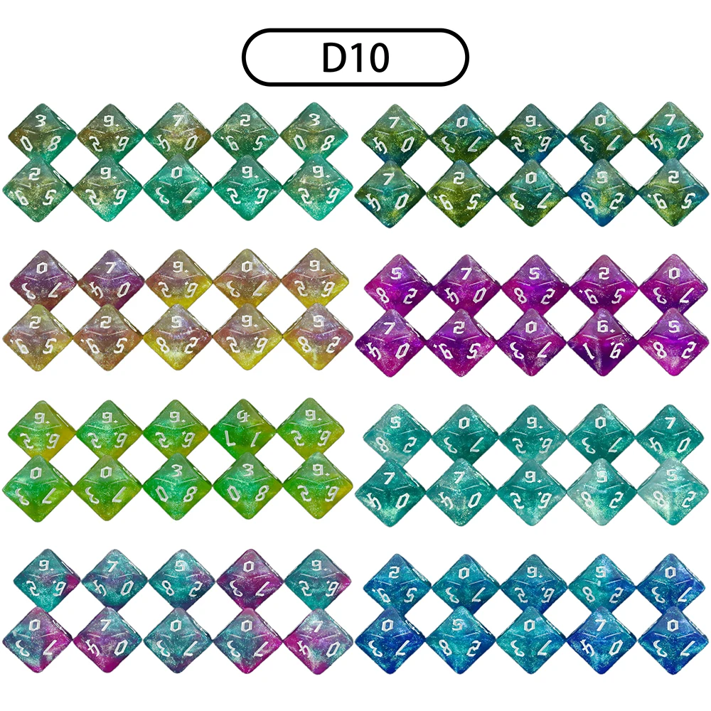 10pcs Polyhedral 10 Sided Dice Digital D10(0-9) Glitter Mixed Color for DND RPG Table Games Accessories